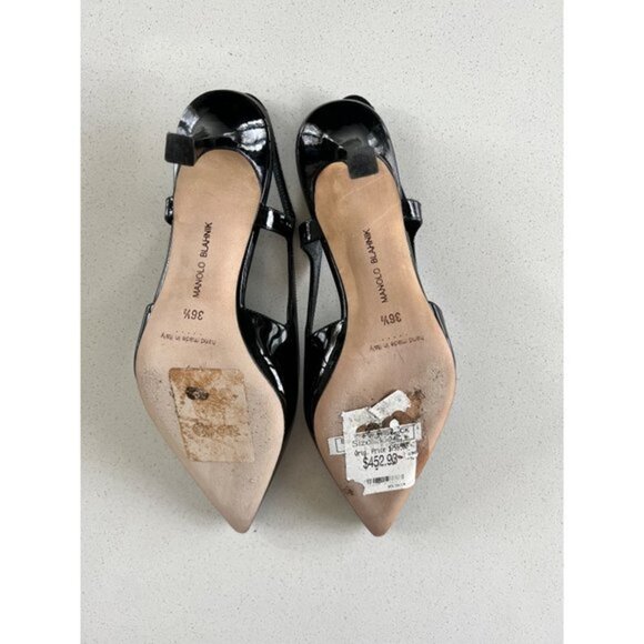 Manolo Blahnik Bretto black Patent Leather Slingback Pumps Size 36.5 - Picture 6 of 12